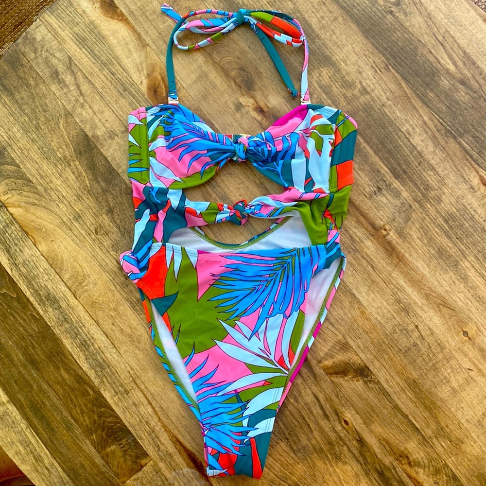 Tropical Cut Out One Piece Swim Suit